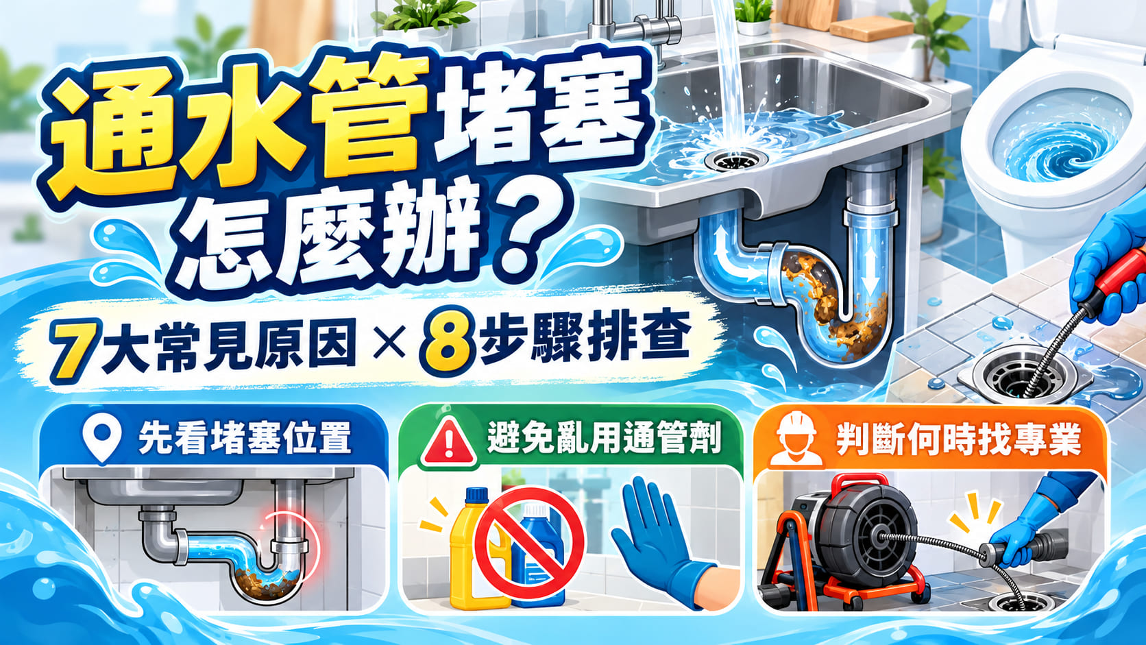 通水管堵塞怎麼辦?7大常見原因、8步驟排查與專業疏通時機一次看